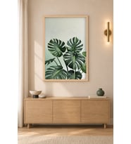 Monstera Bahçesi Yeşil Katmanlar Ahşap Çerçeveli Duvar Tablosu