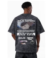 Tasarım Gojo Satoru Jujutsu Kaisen Anime Baskılı Unisex Oversize Eskitme Yıkamalı Tişört