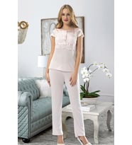 #PijamaTakımı Saten Çeyizlik Sabahlıklı Dantel Detaylı Lüks Pudra Penye Pijama Takımı