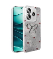Xiaomi Redmi Note 14 5G Kılıf Kamera Korumalı Fiyonk Kalp Figürlü Ponti Kapak (Açık Mavi)