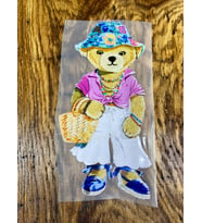 28X13 CM ÜTÜ İLE YAPIŞAN PEMBE GİYİMLİ AYI GTRANSFER BASKI ARMA YAMA