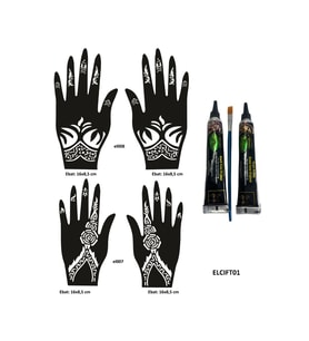 Çiçek Desenleri El üstü Hint Kınasıyla Geçici Dövme Yapma Seti Siyah Renk