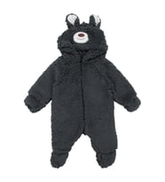 Unisex Füme Ayı Nakışlı Kapşonlu Peluş Tulum