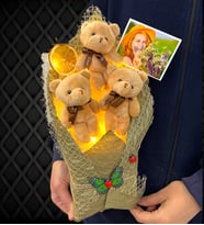 Led Işıklı Fotoğraflı Kahverengi Ayıcıklı Büyük Boy Peluş Ayıcık Buketi (Model 1)