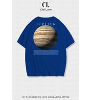 Nevermind Unisex Kadın Erkek Jupiter Baskılı Özel Tasarım Oversize T-shirt (Mavi)