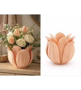Northcity 3D Baskı Lotus Yapraklı Vazo - Dekoratif Çiçeklik-Turuncu