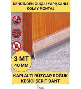 Rüzgar Ses Toz Böcek Önleyici Kapı Altı Isı Yalıtım Soğuk Kesici Şerit Bant Şeffaf 40 Mm X 3 Mt