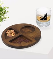 BK Gift Kişiye Özel İsimli Viski Bardağı ve Doğal Masif Ahşap Ceviz Yuvarlak Sunum Tabağı Çerezlik Hediye Seti-27