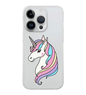 Apple iPhone 14 Pro Uyumlu Kamera Korumalı Tıpalı Kapak Unicorn Tasarımlı ŞeffafKılıf