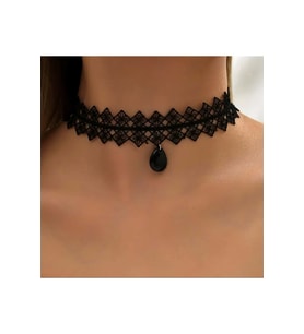 VİNTAGE SEXY DAMLA TAŞLI DANTEL CHOKER KOLYE-SİYAH RENK ACR5795