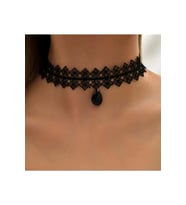 VİNTAGE SEXY DAMLA TAŞLI DANTEL CHOKER KOLYE-SİYAH RENK ACR5795