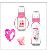 CAM BİBERON SULU DİŞLİK EMZİK SETİ (Pembe)