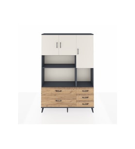 Arges Dolap 8 Raflı 5 Çekmeceli 3 Kapaklı 132x30x195 Antrasit-Aytaşı/Çam