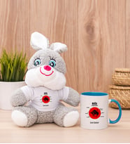 Kişiye Özel Boğa Burcuna Hediye Peluş Tavşan ve Mavi Kupa