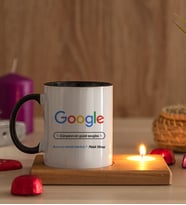 Kişiye Özel Google Tasarım Esprili Ahşap Altlıklı Mumlu Siyah Kupa