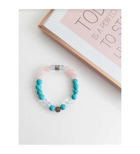 8 MM TURKUAZ, PEMBE KUVARS, OPAL AY TAŞI DOĞAL TAŞ BİLEKLİK