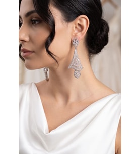 Gümüş Renk Zirkon Taşlı Kadın Abiye Küpe TJ-BKP11902