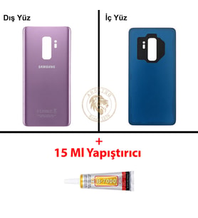 Samsung Galaxy S9 Plus Mor Renk Arka Kapak + B7000 Yapıştırıcı Arka Cam Batarya Kapağı Pil Kapağı Lazer Kesim Back Cover Galaxy S9 Plus Uyumlu