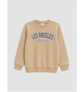 LCW Kids Bej Los Angeles Baskılı Erkek Çocuk Kalın Sweatshirt