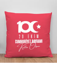 BK Gift 100. Yıl Hatırası Premium Kumaş Kırmızı Kırlent Yastık-5, 29 Ekim Hediyesi, Cumhuriyet Bayramı, 100.Yıl Hediyesi