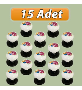 15 Adet Menekşe Kulp Beyaz Polimer Düğme Kulp Siyah Tablalı Mobilya Mutfak Dolabı Çekmece Kulbu Kulpları