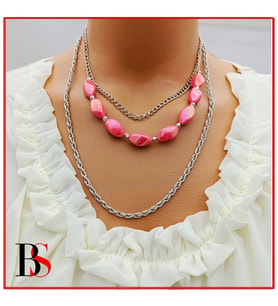 Pembe Boncuk Dorika Aparat Çok Sıralı Kadın Kolye (Pudra Pembe)