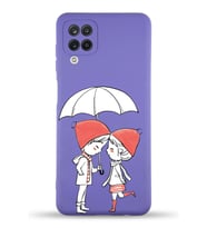 Samsung Galaxy A12 Uyumlu Lansman Kılıf Aşk Tasarımlı İçi Kadife Kapak-Mor (Şeffaf)