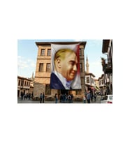 Yan Portre Atatürk Poster Bayrak Premium Raşel Kumaş ATA45