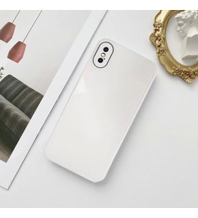 İphone X Parlak Cam Kamera Korumalı Telefon Kılıfı (Beyaz)