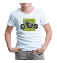 Motorcycle on a  Green Background Beyaz Çocuk Tshirt