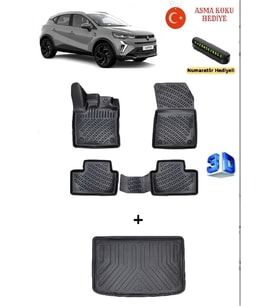 Renault Captur 2019 Sonrası Uyumlu 3D Havuzlu Paspas ve ÜST Bagaj Havuzu Seti ASMA KOKU VE NUMARATÖR HEDİYELİ