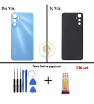 Infinix Hot 20 Mavi Uyumlu Arka Kapak + Yapıştırıcı ve Vida Seti Arka Cam Batarya Pil Kapağı