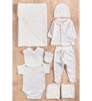 Natural Fiyonklu 10 Parça Kız Bebek Hastane Çıkışı Bebek Takımı (Krem)