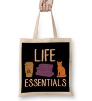 Cute Life Essentials Are Coffee Books and Cats Bez Çanta Uzun Saplı