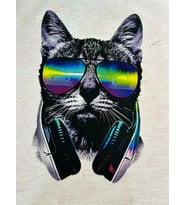 24X14 CM GÖZLÜKLÜ KEDİ ÜTÜ İLE YAPIŞAN TRANSFER BASKI KOT KUMAŞ AARMA