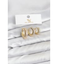 Pirinç Gold Renk Zirkon Taşlı Halka Model YSX Trio Küpe Seti - TJ-BKP11558