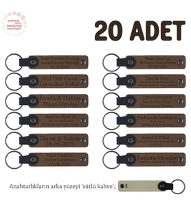 Kahverengi & S.Kahve, Öğrencilere Özel Dönem Sonu Hatırası, İsim Yazılabilen Anahtarlık 20' li Set (Açık Kahve)