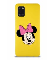 Samsung Galaxy A31 Soft Premier Kapak Minnie Mouse-C Tasarımlı Silikon Kılıf - Sarı (Şeffaf)