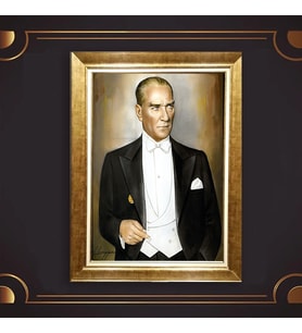 Altın Varaklı Çerçeveli Paspartulu Atatürk Tablo nl02A414 (Gold)