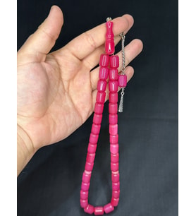 SIKMA KEHRİBAR TESBİH BÜYÜK BOY PEMBE RENK 14MM X 11MM T-518 (Çok Renkli)