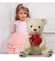 80 cm Kalp Tutan, Oturan Sevimli Peluş Ayı - Sevgiliye Özel HEDİYE (Beyaz)