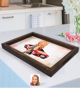 BK Gift Kişiye Özel Kadın Patron Karikatürlü Doğal Ahşap Tepsi-2