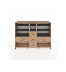Hyperion Dolap 8 Raflı 7 Çekmeceli  220x44x163 Çam-Antrasit/Çam