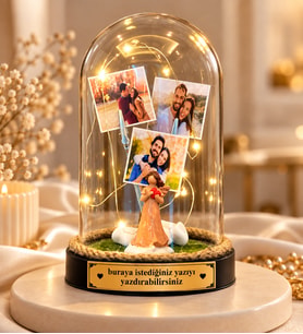 Kişiye Özel Şans Melekli Led Işıklı Fanus – 3 Fotoğraflı & Yazılı Anlamlı Hediye