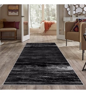 Gri Efektli  Yıkanabilir Kaymaz Taban Leke Tutmaz Modern Salon Halısı ve Yolluk (Beyaz)
