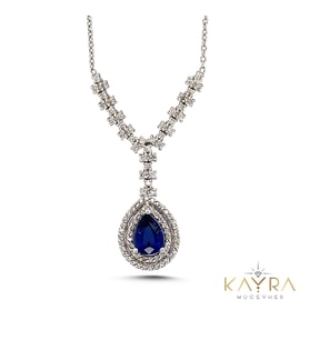 Damla Safir ve Pırlanta Taşlı Kolye PK43