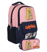 Capybara Kız Çocuk İlkokul Sırt Çantası ve İki Gözlü Kalemlik Seti - Lacivert - Pembe - SETCPB5203C