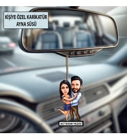 2 Kişilik Sevgili Evli Temalı Kişiye Özel Karikatürlü 10 cm MDF Araç Dikiz Aynası Süsü - Sevgiliye ve Eşe Hediye Çiftlere Özel Hediye
