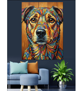 Renkli Soyut Sanat Köpeği Dekoratif Kanvas - Mdf Ahşap Tablo