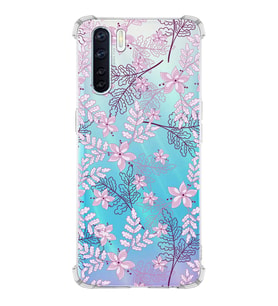 PrintiFy Oppo A91 Uyumlu Köşe Korumalı Floral Pudra Tasarımlı Şeffaf Silikon Kılıf